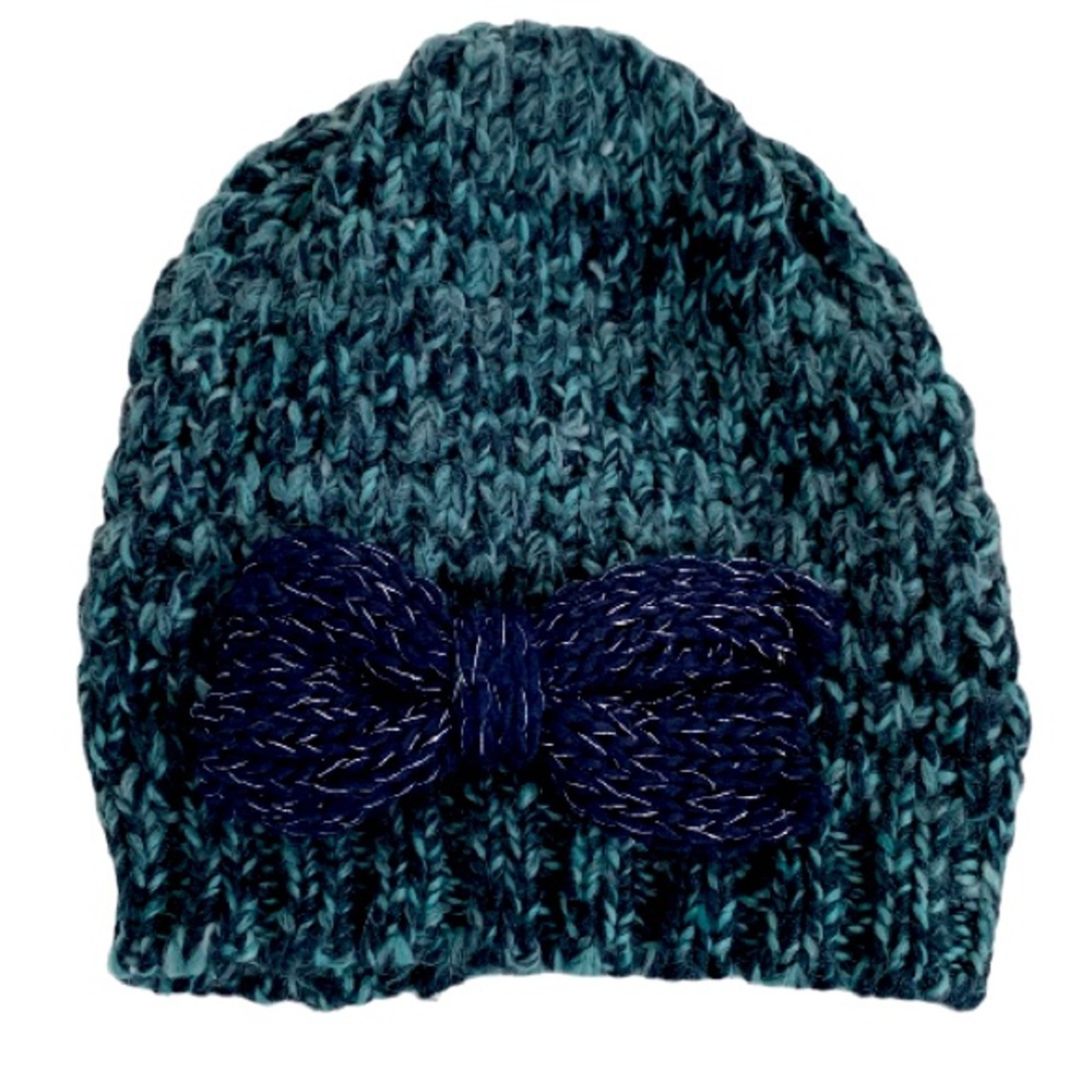 ICING Blue Knit Winter Beanie with Bow